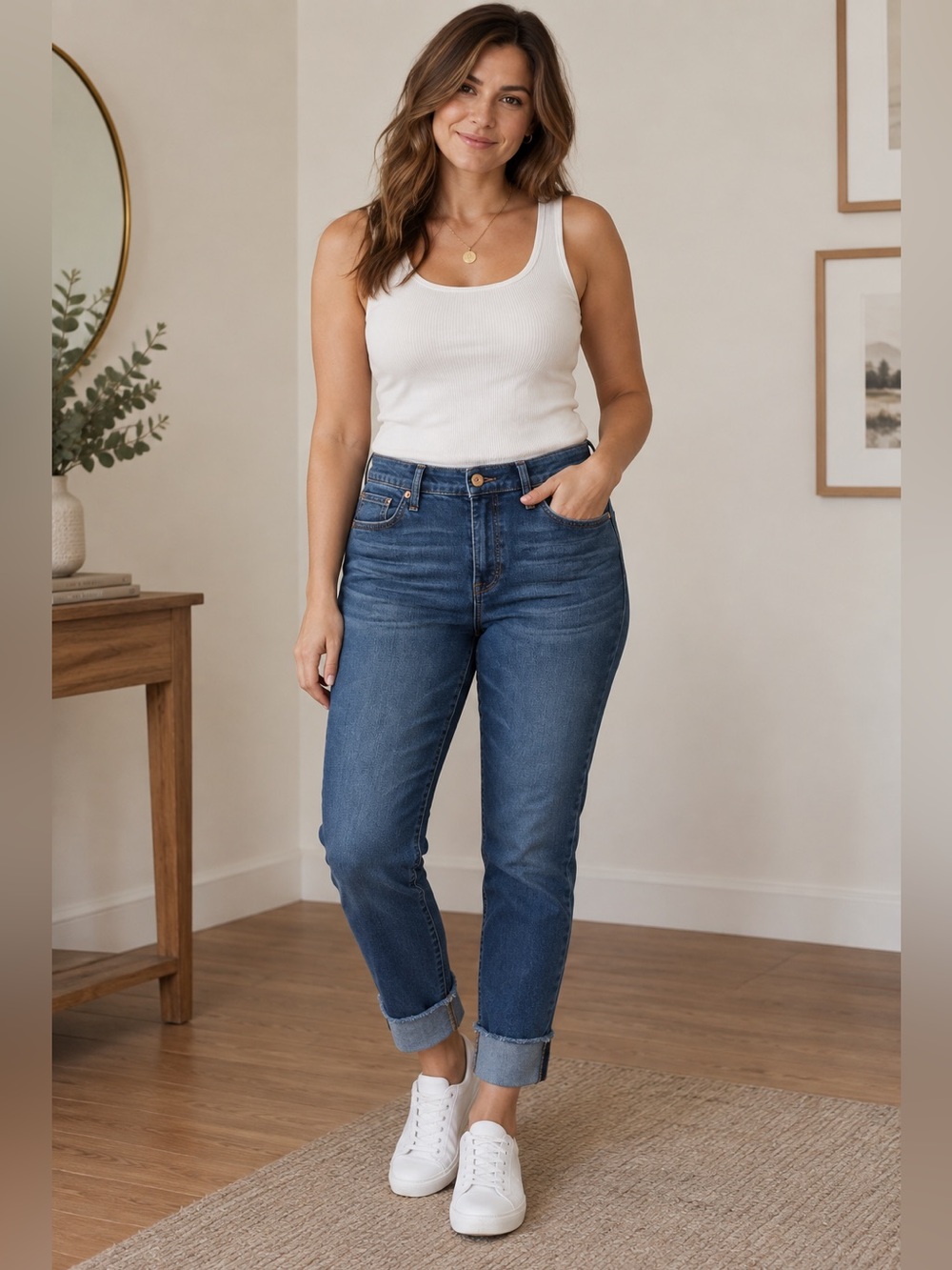 Style & Co. Cropped High-Rise Boyfriend Jeans in Medium Blue